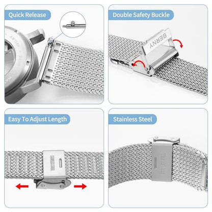 Watch Berny: Berny Stainless Steel Mesh Watch Band for Men – Close-up Detail