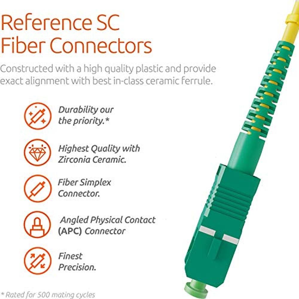 APC Fiber: BEYONDTECH 1m SC/APC to SC/APC Fiber Patch Cable – Side View