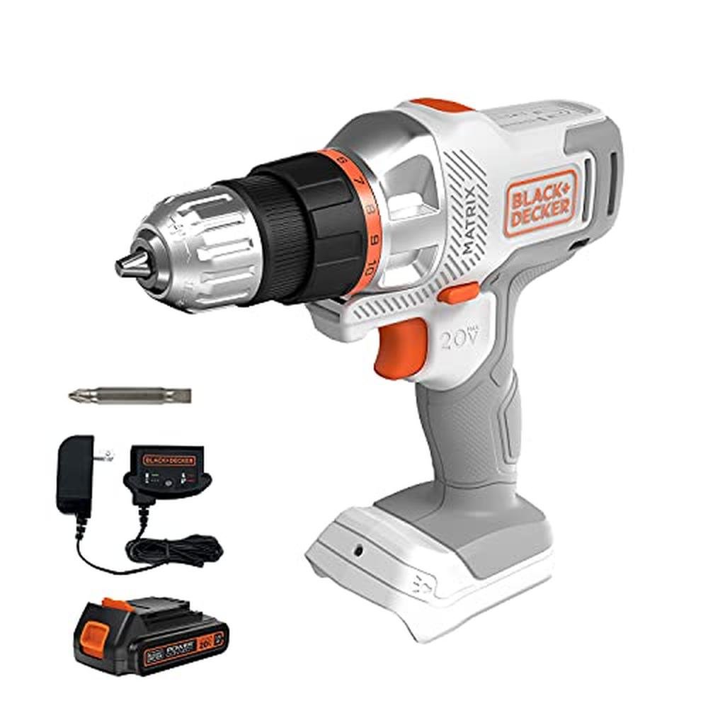 Black Decker 20V Max Matrix Cordless Drill Driver Kit White – Front View