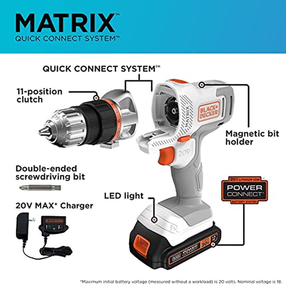 Black Decker 20V Max Matrix Cordless Drill Driver Kit White – Side View