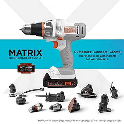 Black Decker 20V Max Matrix Cordless Drill Driver Kit White – Packaging