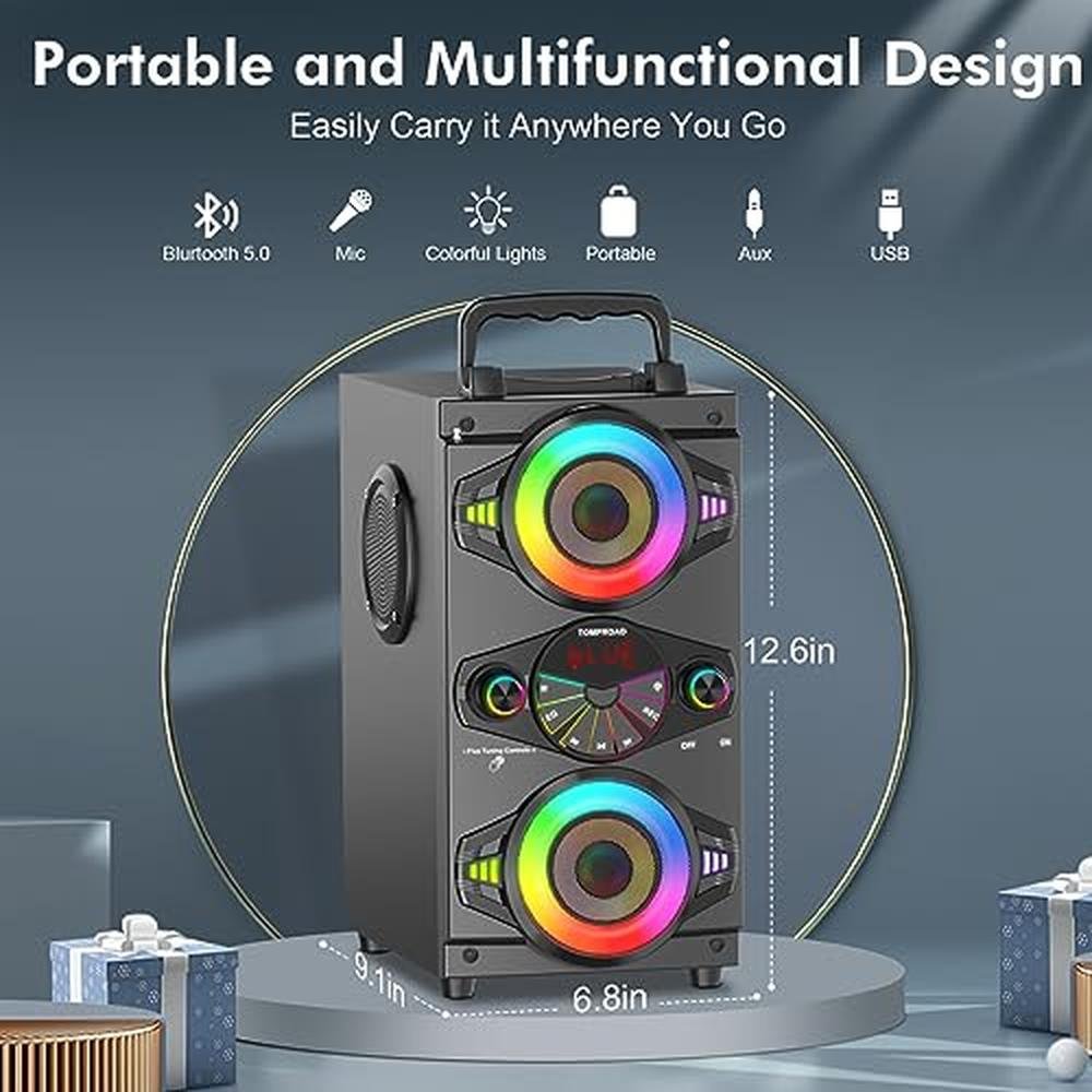 Bluetooth Speakers: 60W Portable Wireless Loud Outdoor Home – Side View