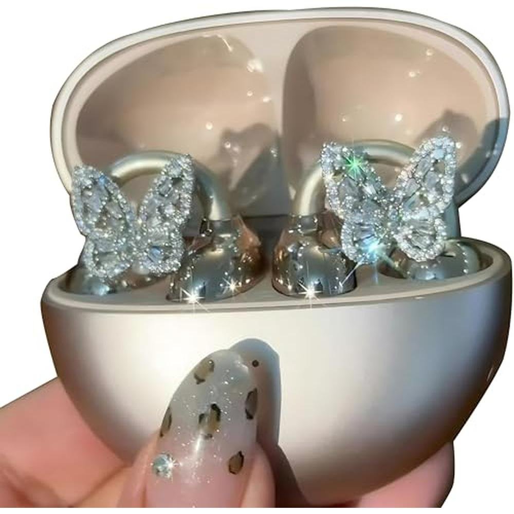 Bow Accessories: Bow Rhinestone for Clip on Earbuds Open Ear – Front View
