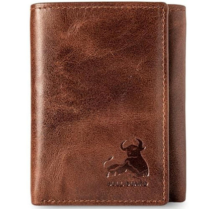 BULL GUARD Best Leather Men's RFID Trifold Wallet With ID – Front View