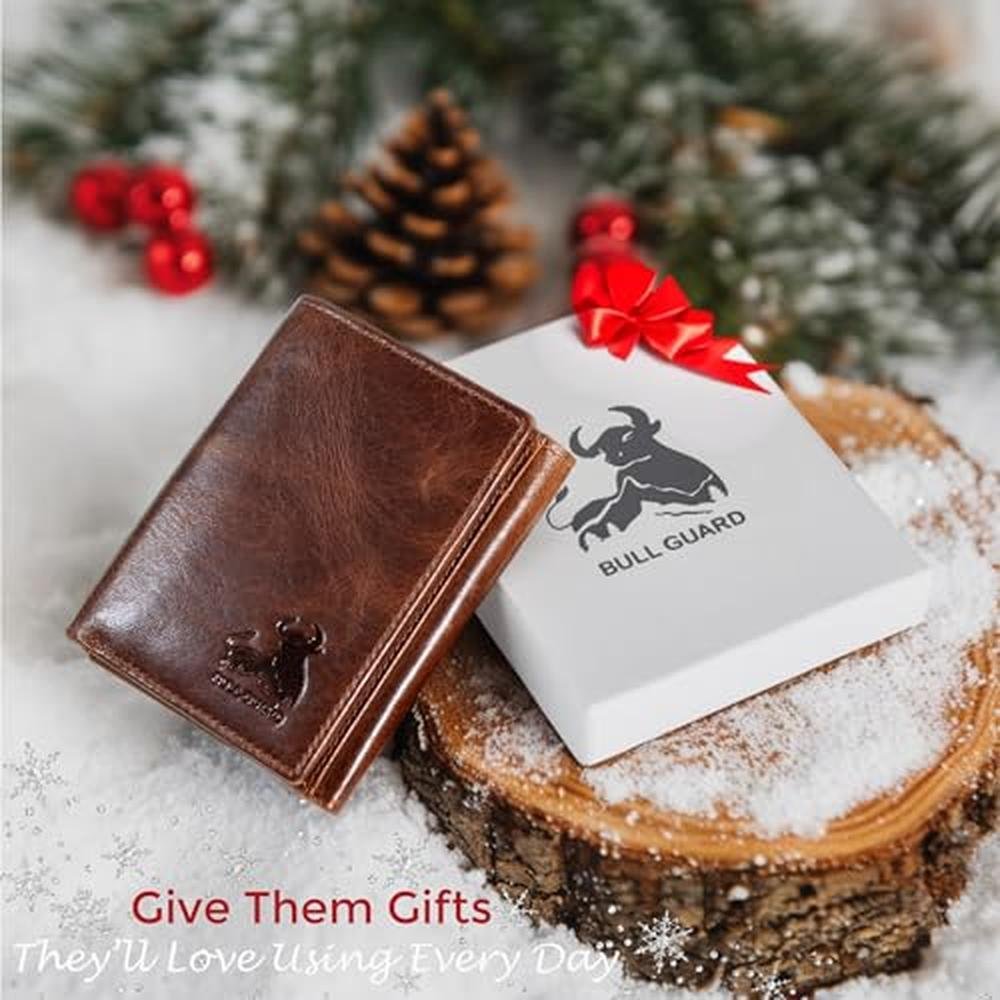 BULL GUARD Best Leather Men's RFID Trifold Wallet With ID – Side View