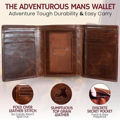 BULL GUARD Best Leather Men's RFID Trifold Wallet With ID – Packaging
