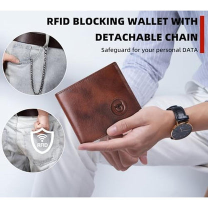 BULLCAPTAIN Slim Genuine Leather Mens Wallets with 2 ID – In Use