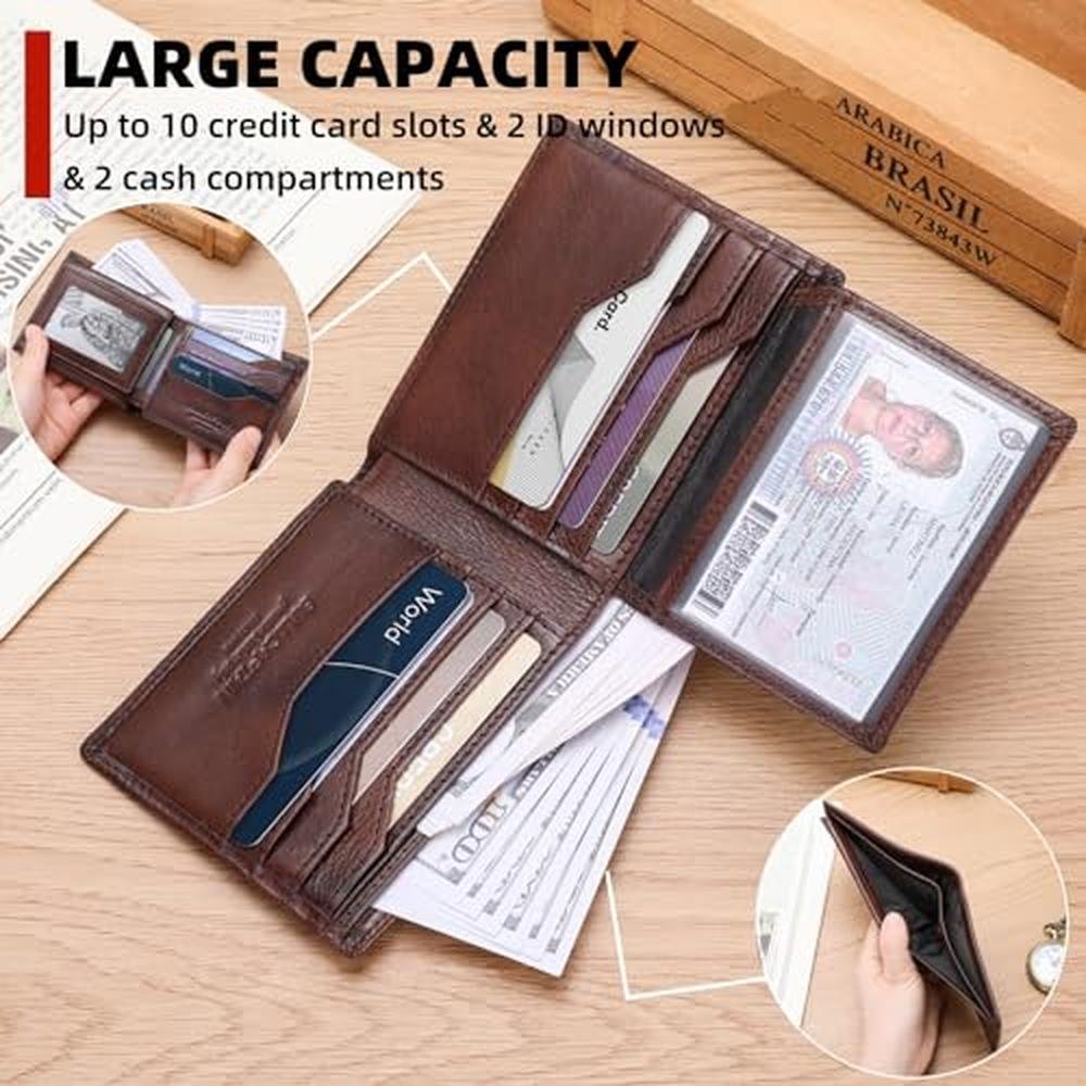 BULLCAPTAIN Slim Genuine Leather Mens Wallets with 2 ID – Packaging