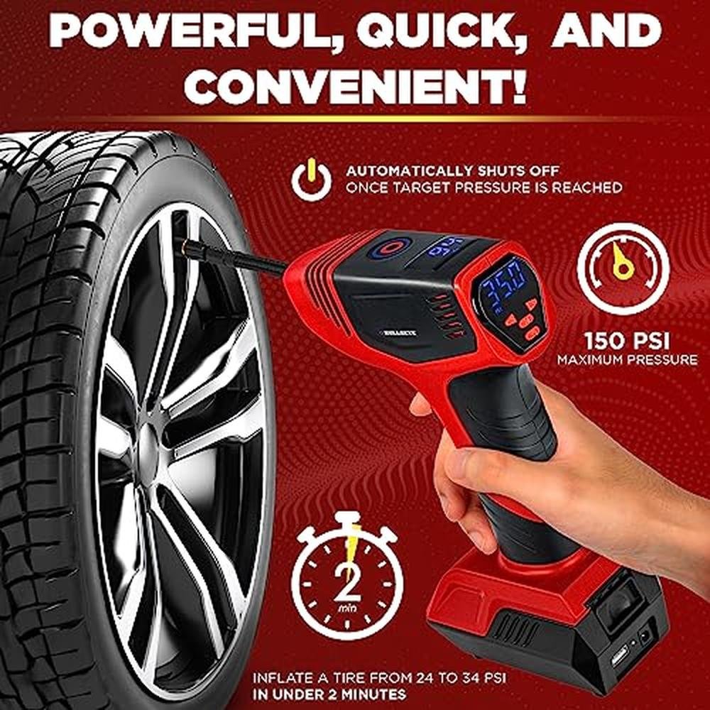 Bullseye Tire Inflator: Premium Portable Automatic Shut Off – Side View
