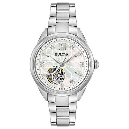 Bulova Ladies Sutton Stainless Steel 3-Hand Automatic Open – Front View