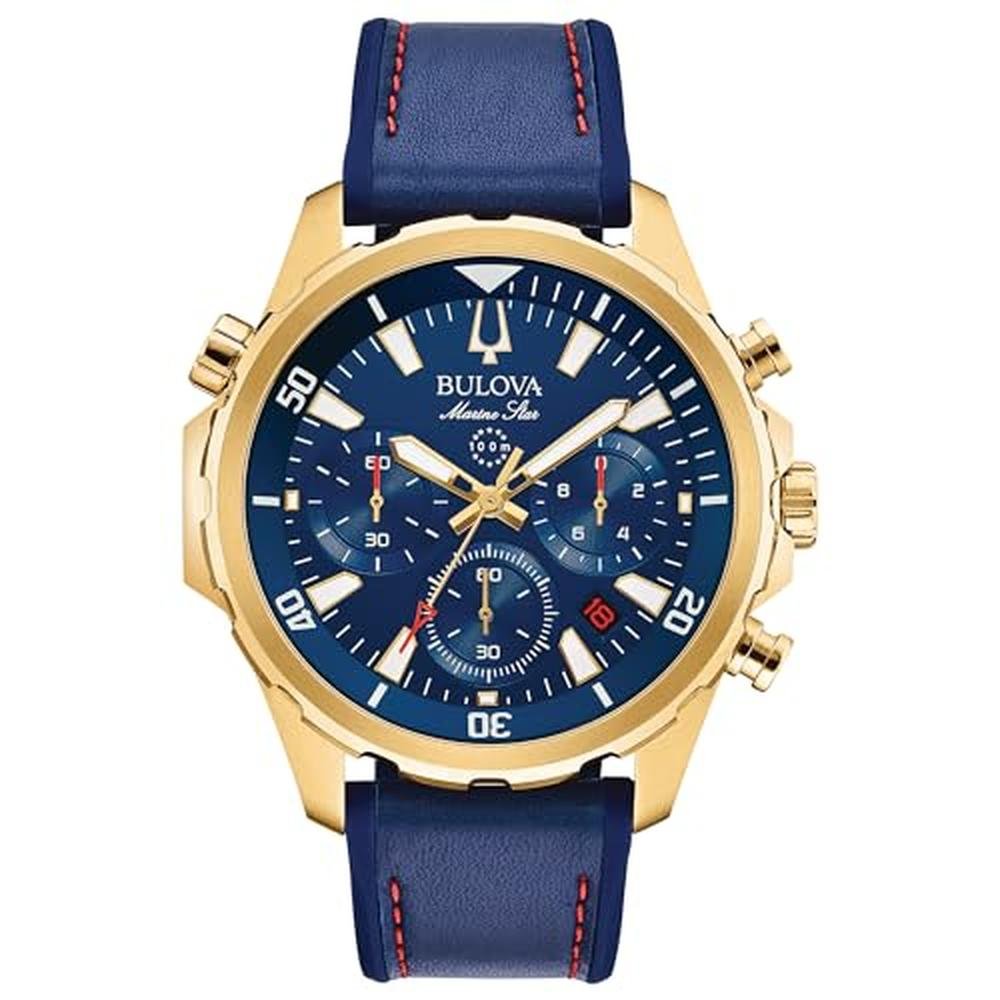 Bulova Marine Star 97B168: Blue One Size Goldtone Blue Dial – Front View