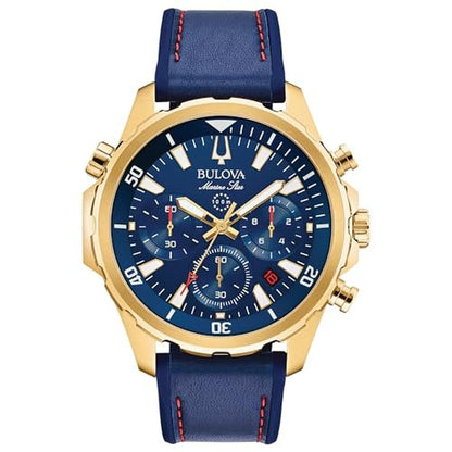 Bulova Marine Star 97B168: Blue One Size Goldtone Blue Dial – Front View