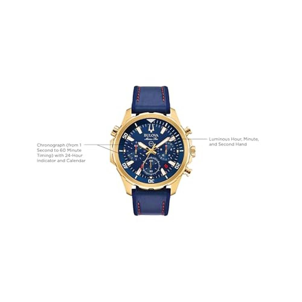 Bulova Marine Star 97B168: Blue One Size Goldtone Blue Dial – Side View
