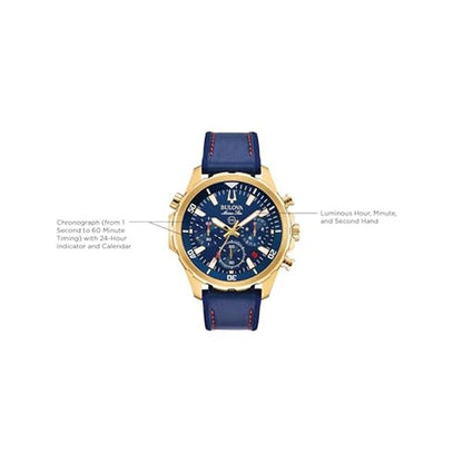 Bulova Marine Star 97B168: Blue One Size Goldtone Blue Dial – Side View