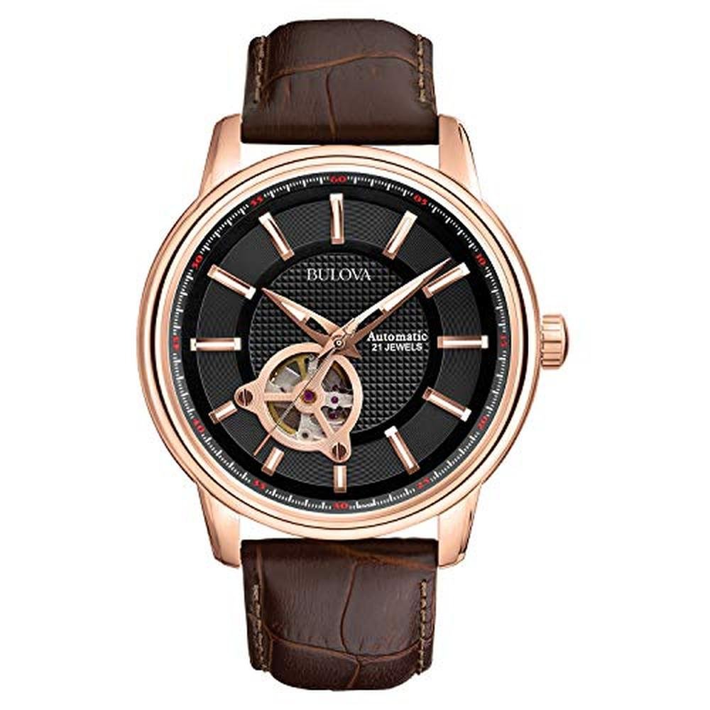 Bulova Men: Bulova Marine Star Automatic Leather Strap Watch – Front View