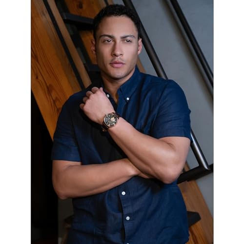Bulova Men: Bulova Marine Star Automatic Leather Strap Watch – Side View
