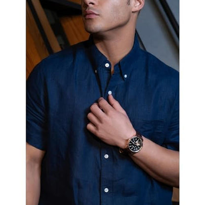Bulova Men: Bulova Marine Star Automatic Leather Strap Watch – Close-up Detail