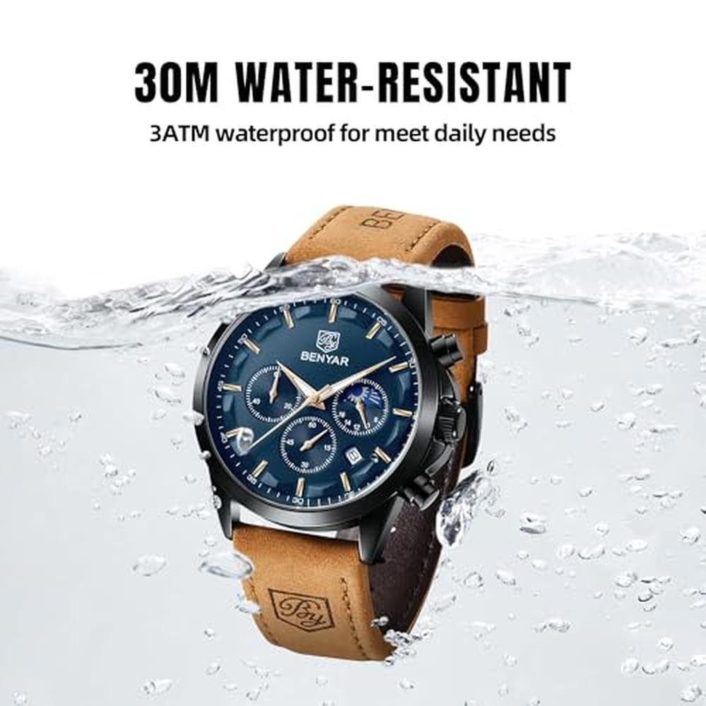 Men Watches: BENYAR Chronograph Waterproof Luminous Date – Packaging