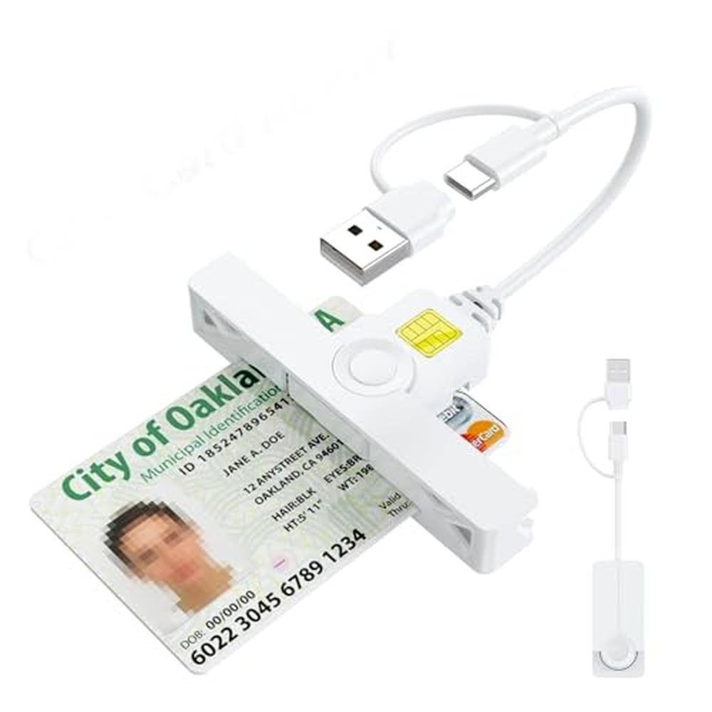 CAC Reader: 2-in-1 Type C Dual Connector DOD Military USB – Front View
