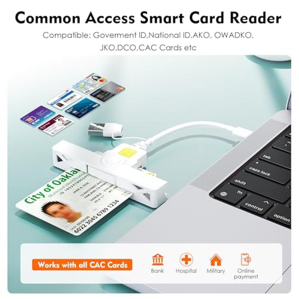 CAC Reader: 2-in-1 Type C Dual Connector DOD Military USB – Side View