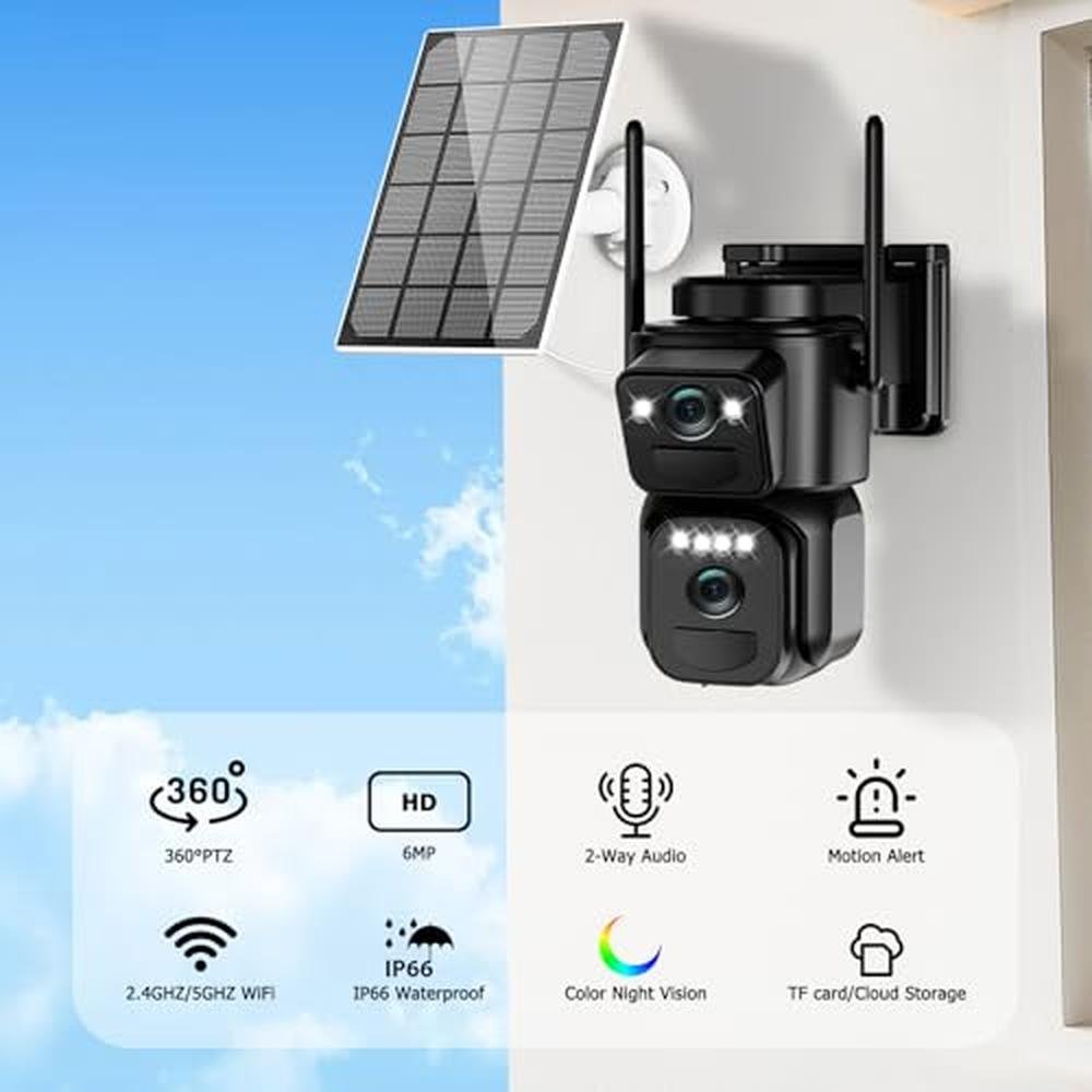 Security Caluxe: Caluxe Dual Lens Solar Security Cameras – Side View