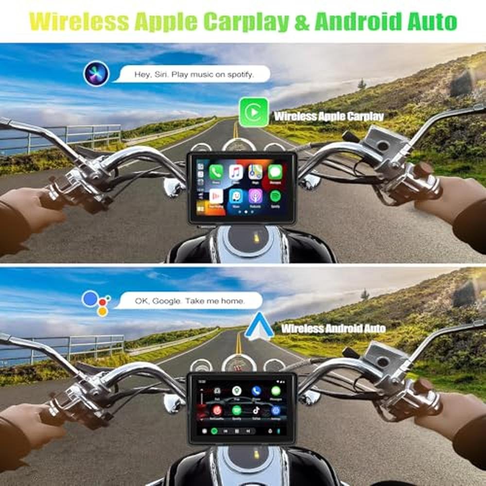 Carplay Screen: CAMECHO Motorcycle 5 Inch Waterproof – Side View