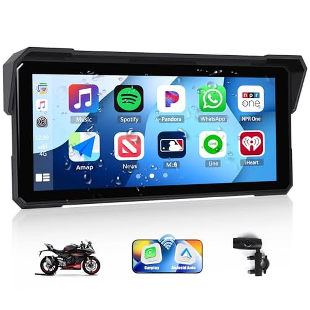 Screen Motorcycle: CAMECHO Portable Car Play 8.1 Inch IP68 – Front View