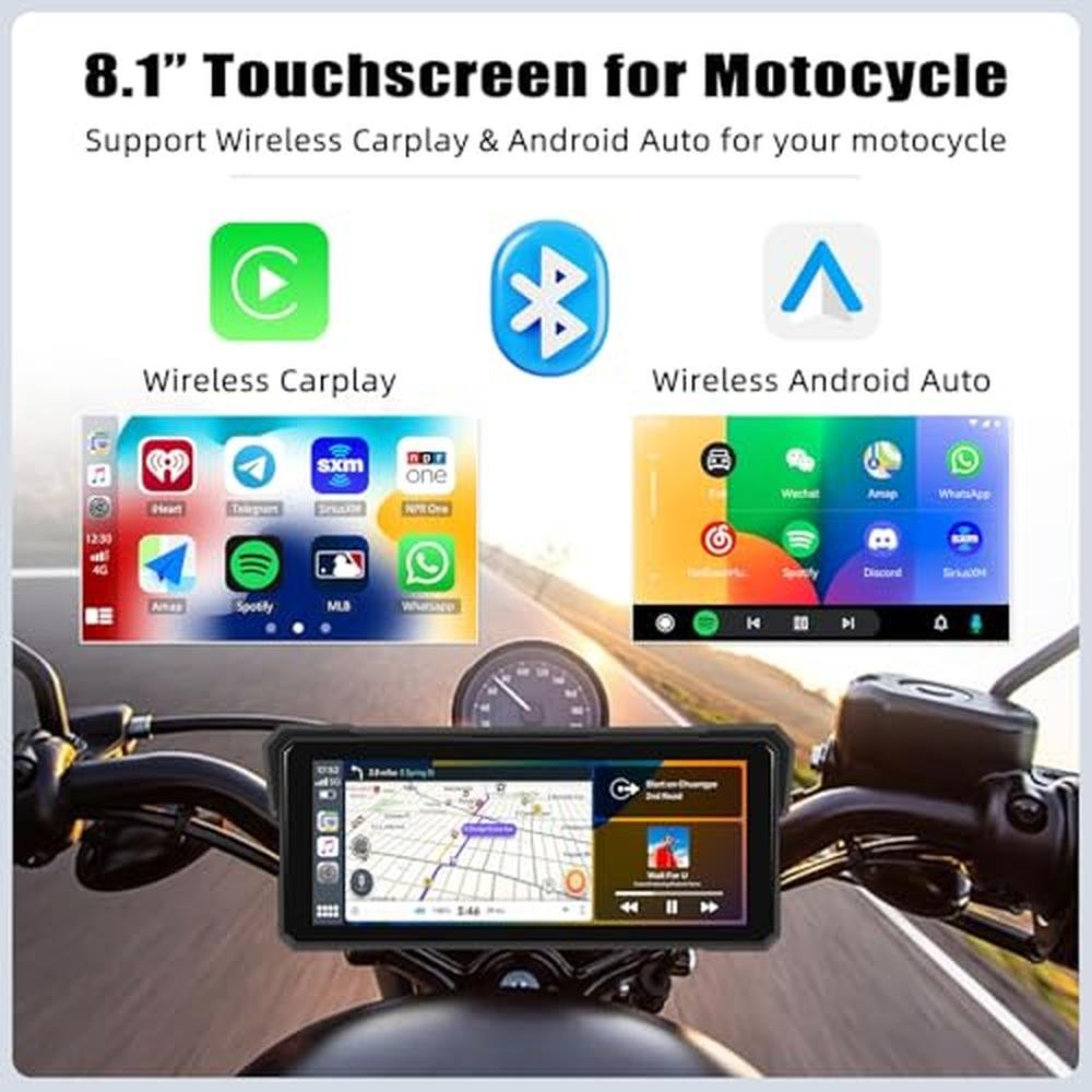 Screen Motorcycle: CAMECHO Portable Car Play 8.1 Inch IP68 – Close-up Detail