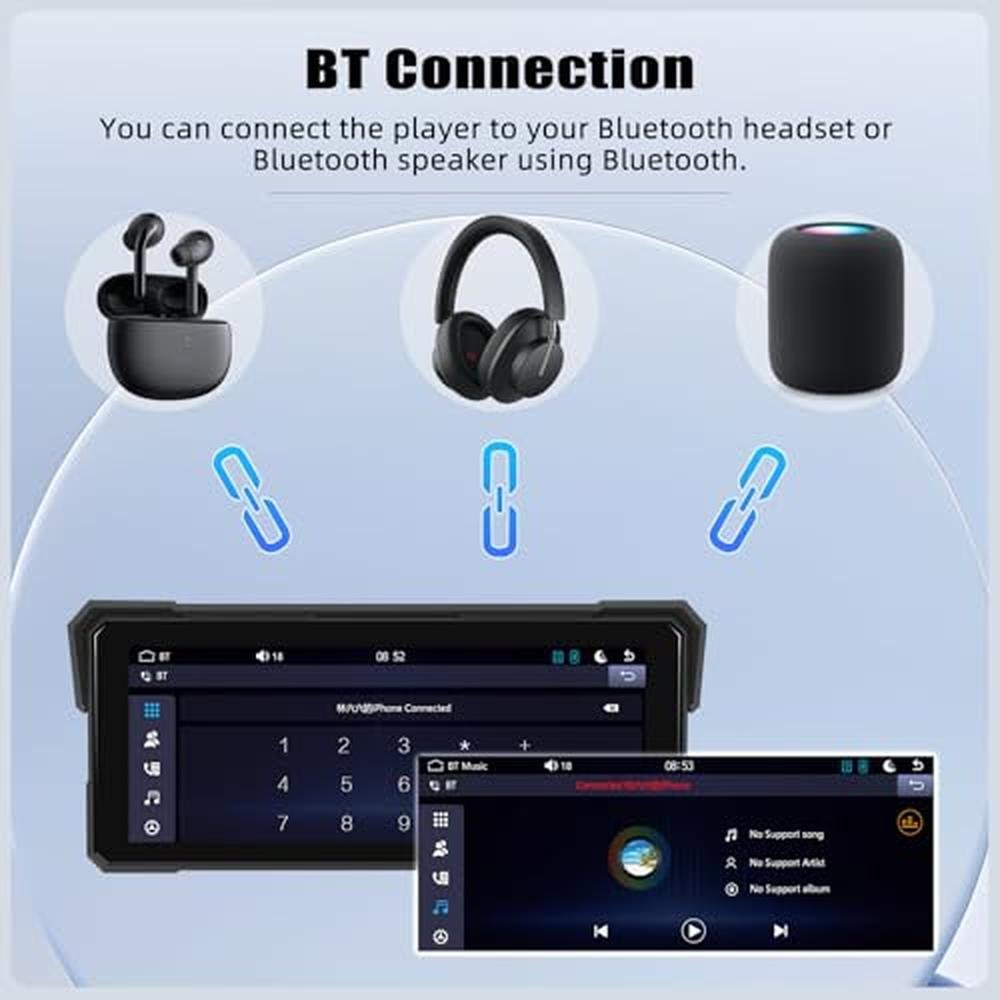 Screen Motorcycle: CAMECHO Portable Car Play 8.1 Inch IP68 – In Use