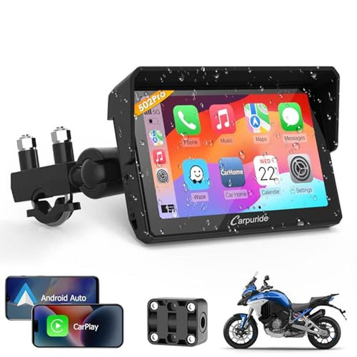 Carpuride W502PRO: Premium Motorcycle GPS Navigation Screen – Front View