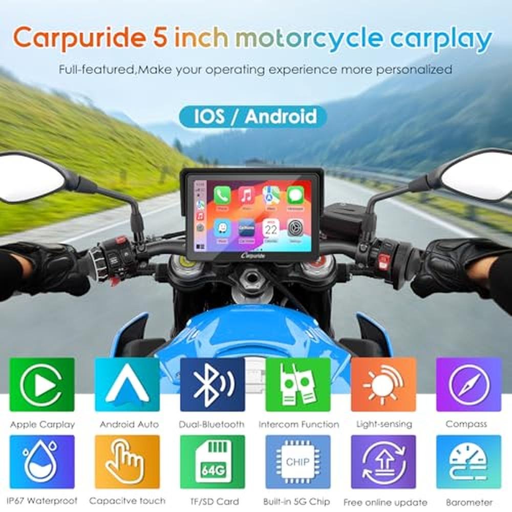 Carpuride W502PRO: Premium Motorcycle GPS Navigation Screen – Side View