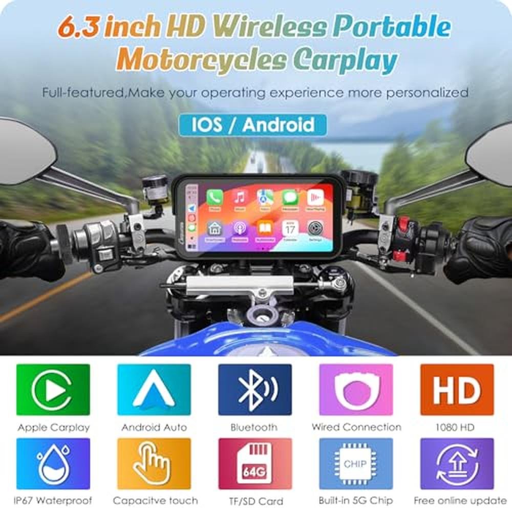 Carplay Carpuride: Carpuride W603 Motorcycle Carplay Screen – Side View