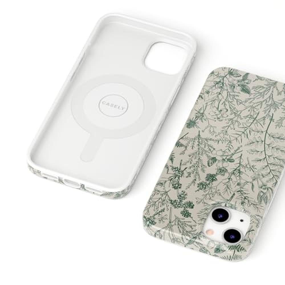 Casely iPhone 13 Case: Sage Garden Green Floral – Close-up Detail
