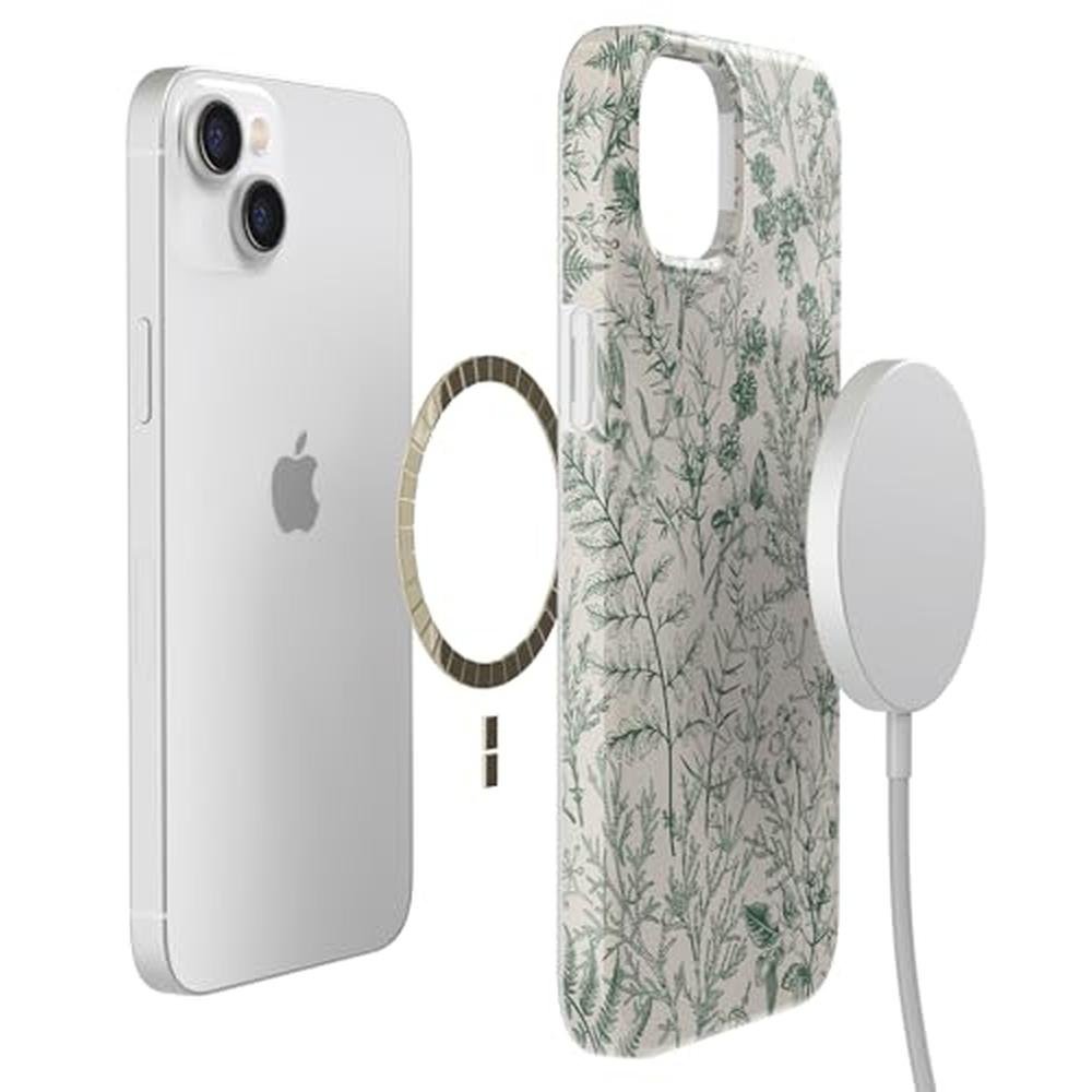 Casely iPhone 14 Plus Case: Sage Garden Green Floral – Close-up Detail