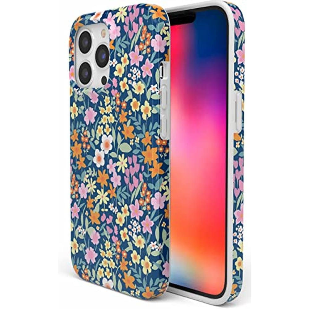 Casely iPhone 14 Pro Case: Full Bloom Navy Floral Design – Side View