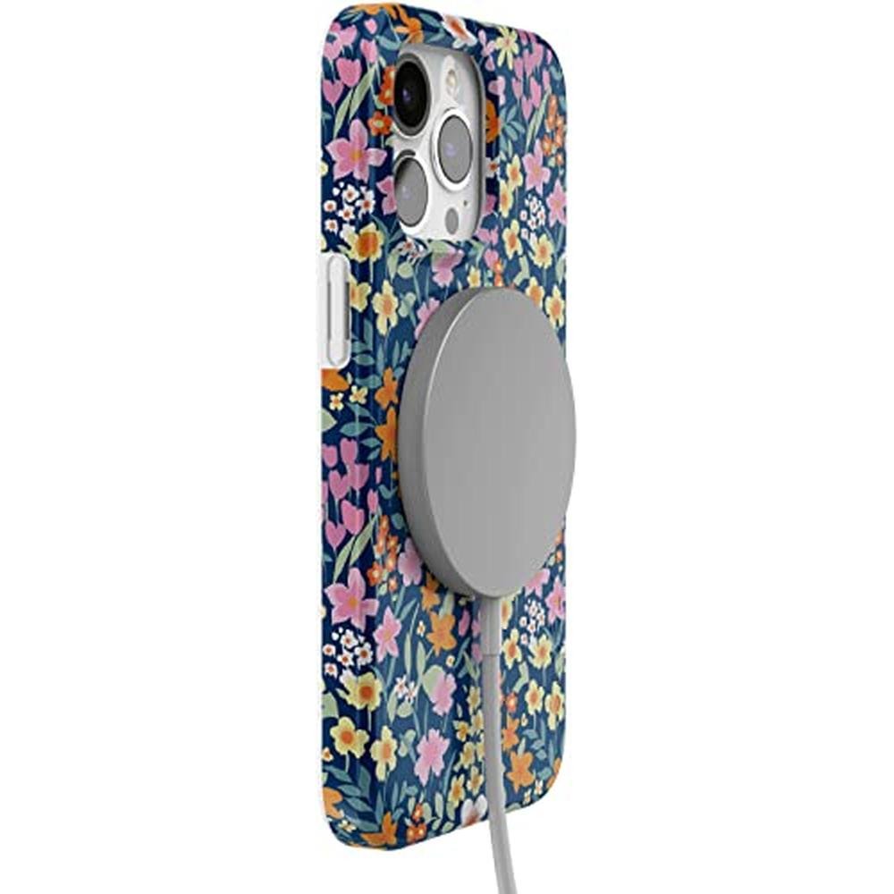 Casely iPhone 14 Pro Case: Full Bloom Navy Floral Design – Close-up Detail