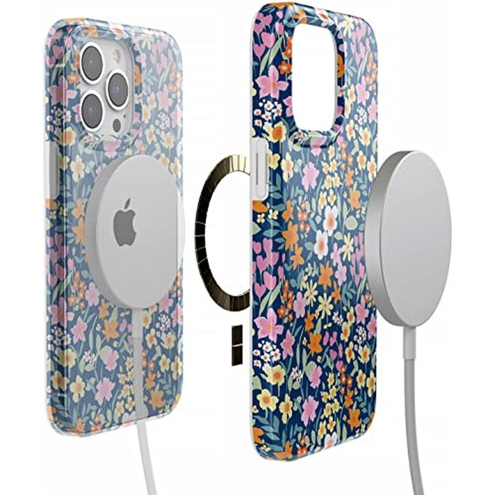 Casely iPhone 14 Pro Case: Full Bloom Navy Floral Design – In Use