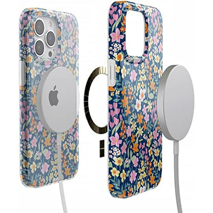 Casely iPhone 14 Pro Case: Full Bloom Navy Floral Design – In Use