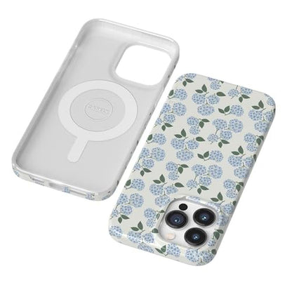 Casely iPhone 14 Pro Case: Nantucket Cottage Blue Hydrangea – Close-up Detail