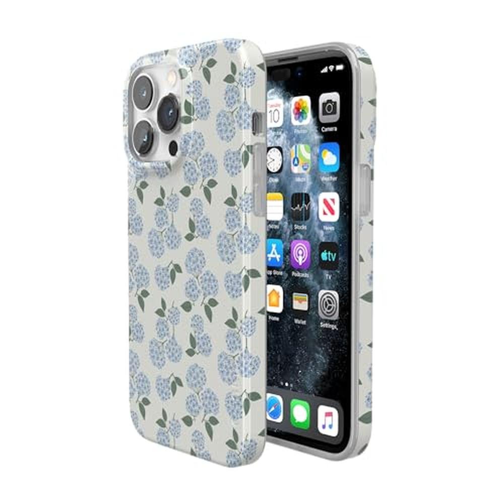 Casely iPhone 14 Pro Case: Nantucket Cottage Blue Hydrangea – In Use