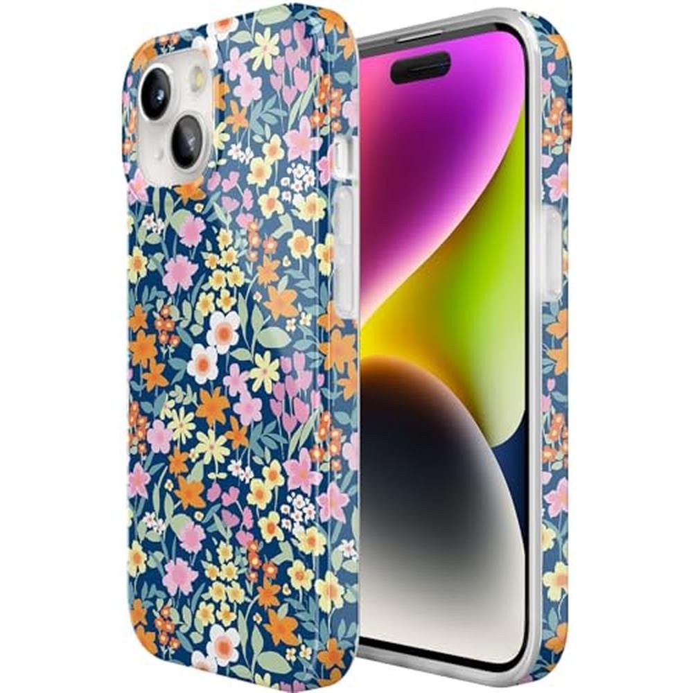 Casely iPhone 15 Case: Full Bloom Navy Floral – Side View