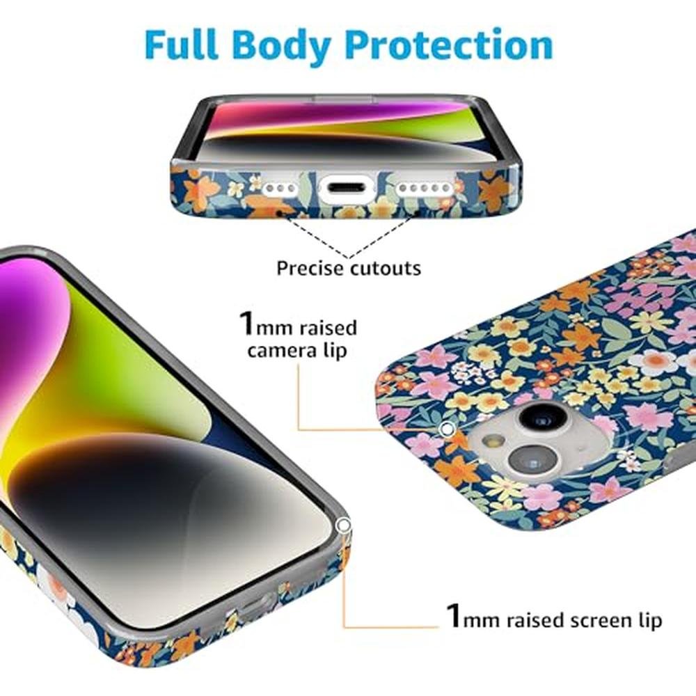 Casely iPhone 15 Case: Full Bloom Navy Floral – Close-up Detail