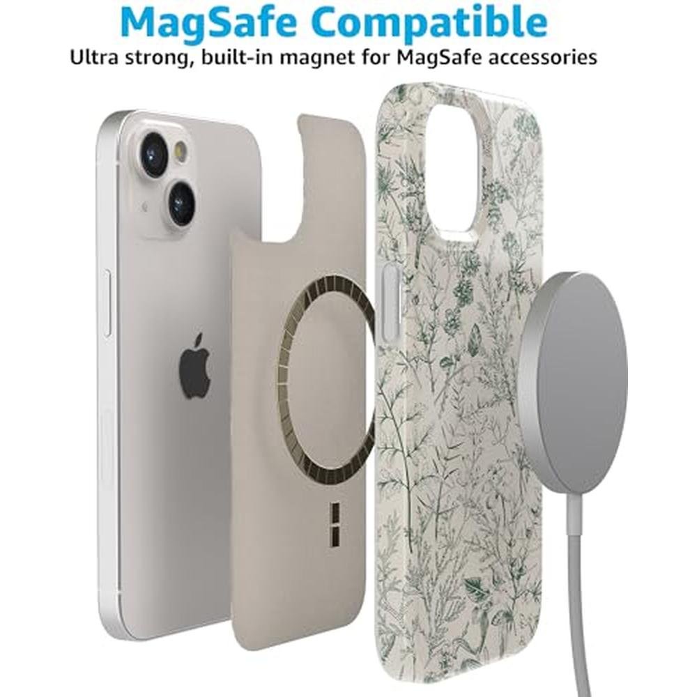 Casely iPhone 15 Case: Sage Garden Green Floral – Close-up Detail