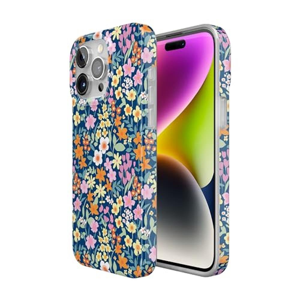 Casely iPhone 15 Pro Case: Full Bloom Navy Floral – Close-up Detail