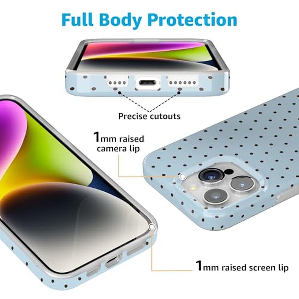 Polka Dot Casely: iPhone 15 Pro Max Case On The Dot Blue – Close-up Detail