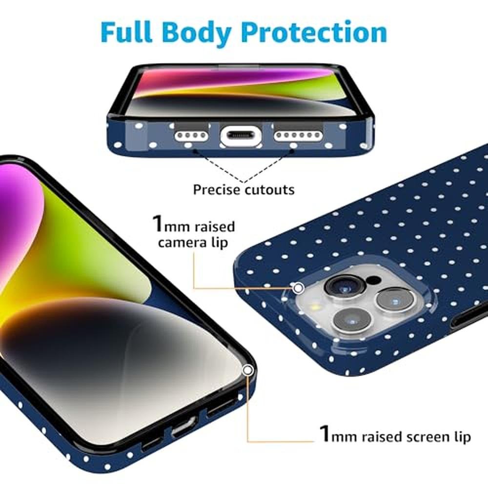 On the Dot Casely: iPhone 15 Pro Max Case Navy Polka Dot – Close-up Detail