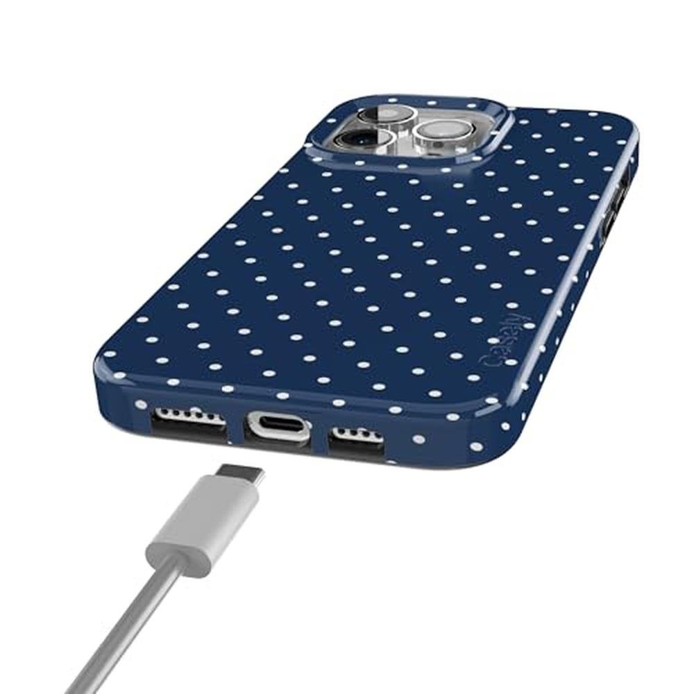 On the Dot Casely: iPhone 15 Pro Max Case Navy Polka Dot – Packaging