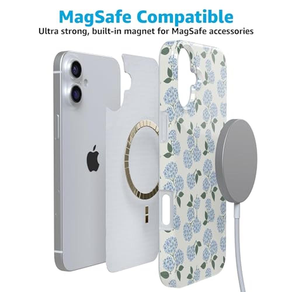 Casely iPhone 16 Case: Blue Hydrangea Nantucket Cottage – Close-up Detail