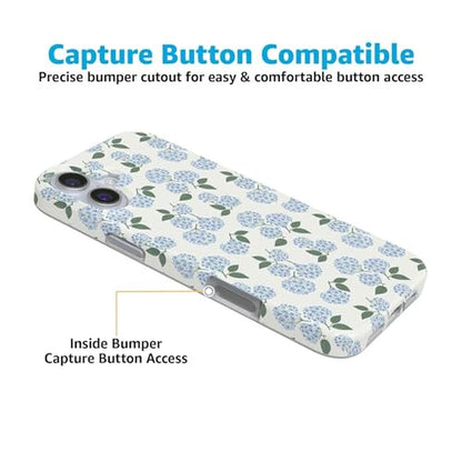 Casely iPhone 16 Case: Blue Hydrangea Nantucket Cottage – In Use