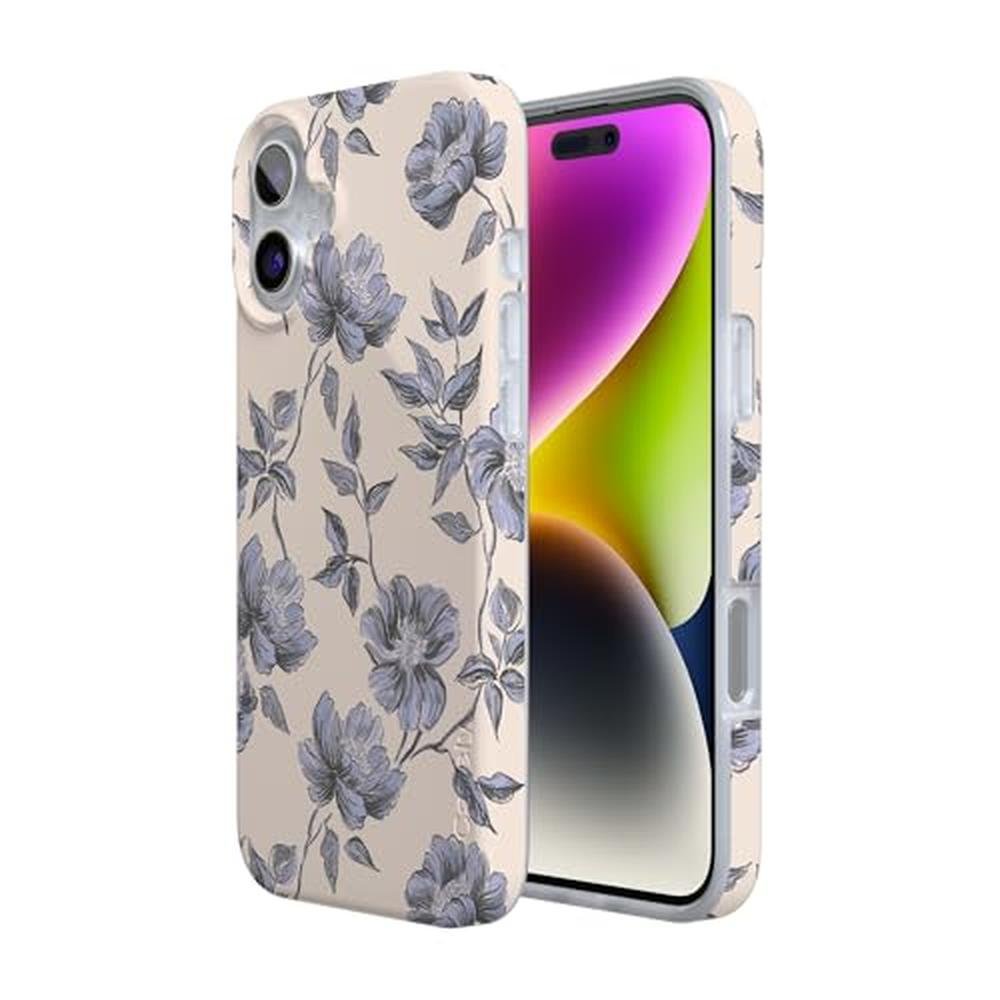 Casely iPhone 16 Case: Ink & Iris Vintage Floral – Close-up Detail